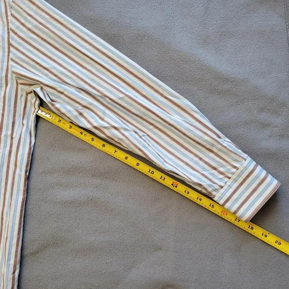 TOMMY BAHAMA Shirt Mens Large Jeans Island Modern Fit Blue Brown Striped Cotton - Picture 7 of 15